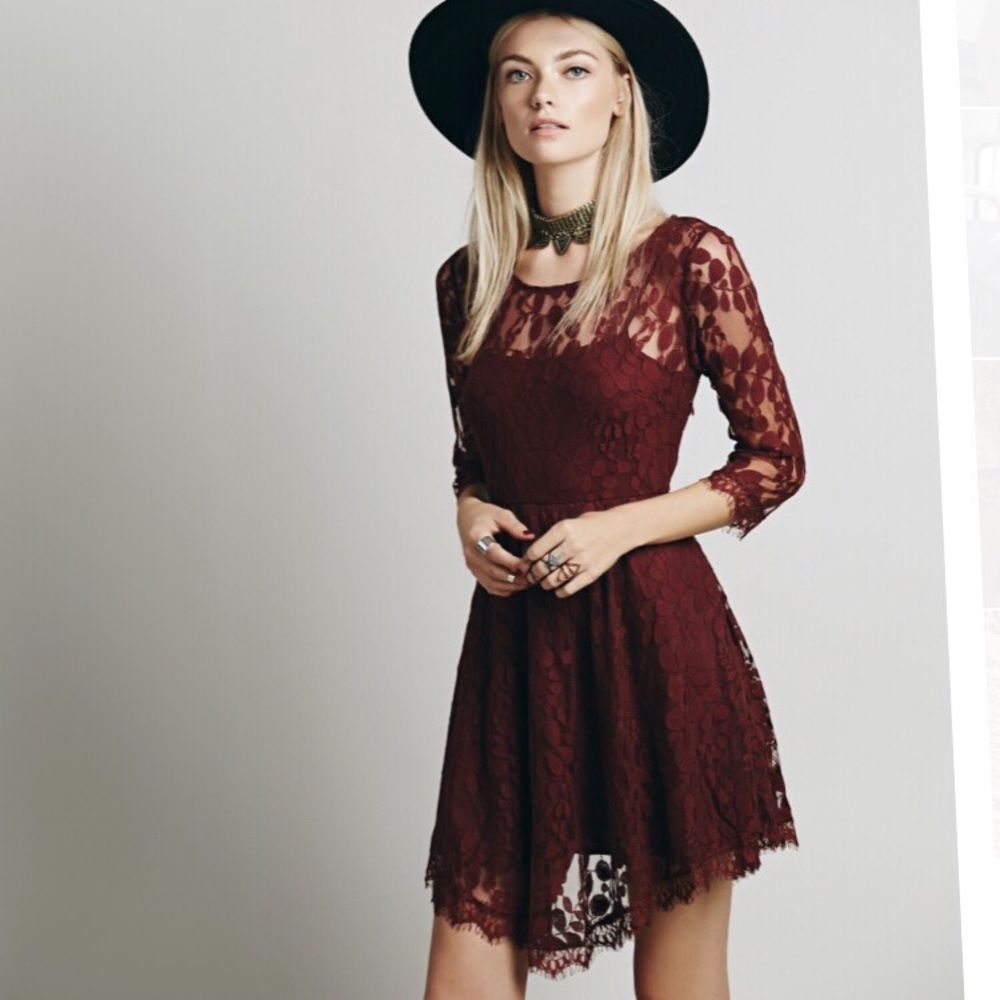 NWT free people floral mesh lace dress 😍 in plum!